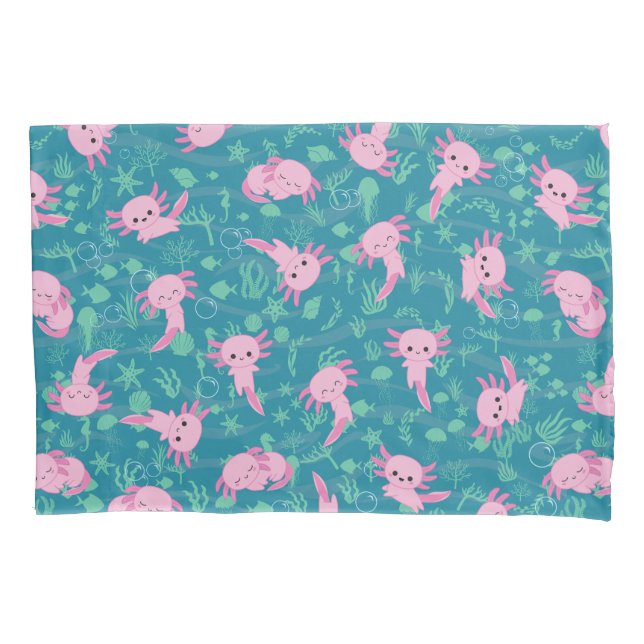 Kawaii Axolotl in Ocean Pillowcase (Front)