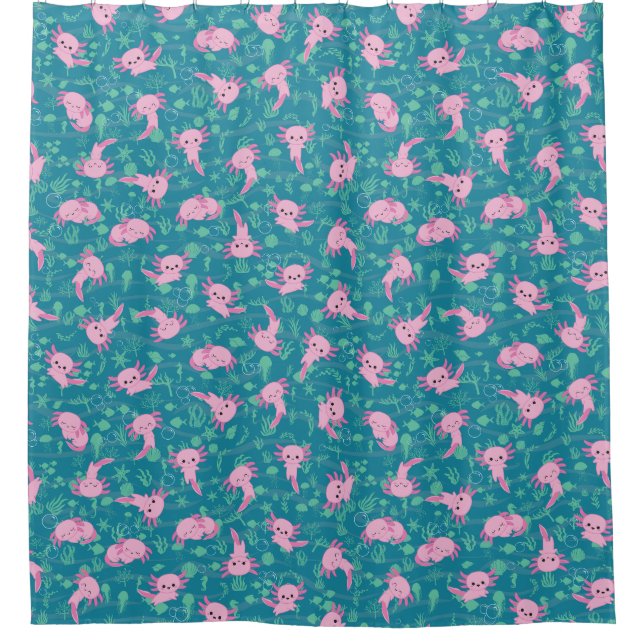 Kawaii Axolotl in Ocean Shower Curtain (Front)