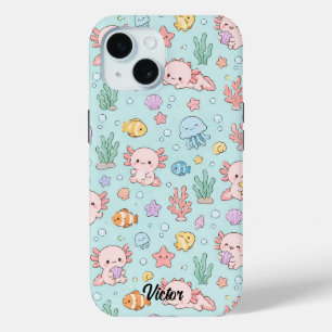 Kawaii Axolotl Ocean Pattern Phone Case