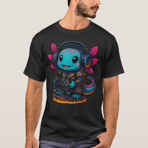 Kawaii Axolotl Playing Video Games Funny Gaming Ax T-Shirt