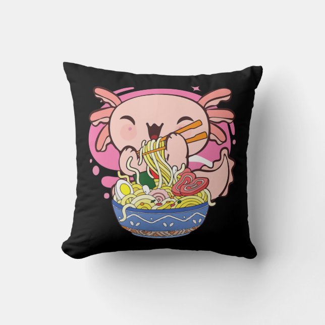 Kawaii Axolotl Ramen Japanese Anime Noodle Kids Te Cushion (Front)