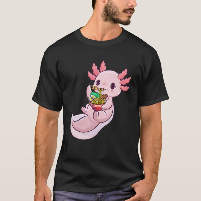 Kawaii Axolotl Ramen Noodles Japanese Anime Otaku T-Shirt (Front)