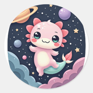 Kawaii Axolotl Space Galaxy Cosmic Stardust Planet Classic Round Sticker