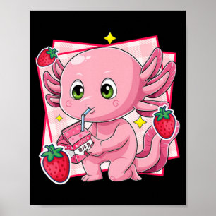 Kawaii Axolotl Strawberry Milk Japanese Anime Gift Poster