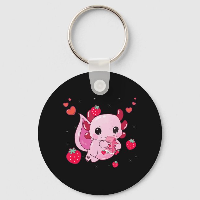 Kawaii Axolotl Strawberry Milk Shake Anime Gift Gi Key Ring (Front)