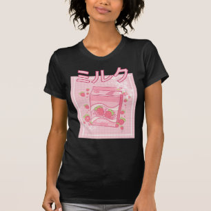 Kawaii Axolotl Strawberry Milk Shake Carton Japane T-Shirt