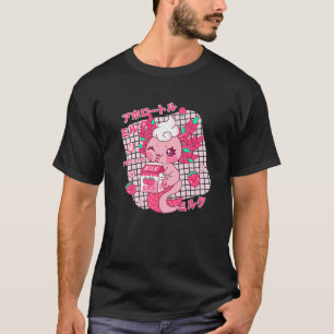 Kawaii Axolotl Strawberry Milk Shake Japanese Retr T-Shirt