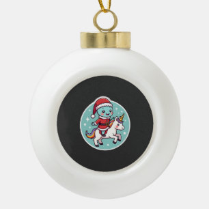 Kawaii Axolotl Unicorn Xmas Santa Merry Christmas  Ceramic Ball Christmas Ornament