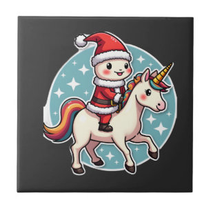 Kawaii Axolotl Unicorn Xmas Santa Merry Christmas Ceramic Tile