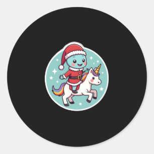 Kawaii Axolotl Unicorn Xmas Santa Merry Christmas  Classic Round Sticker