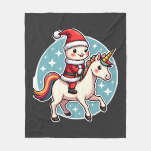 Kawaii Axolotl Unicorn Xmas Santa Merry Christmas  Fleece Blanket