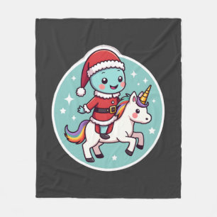 Kawaii Axolotl Unicorn Xmas Santa Merry Christmas Fleece Blanket