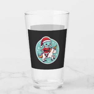 Kawaii Axolotl Unicorn Xmas Santa Merry Christmas  Glass