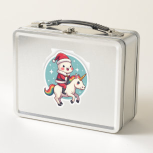 Kawaii Axolotl Unicorn Xmas Santa Merry Christmas Metal Lunch Box