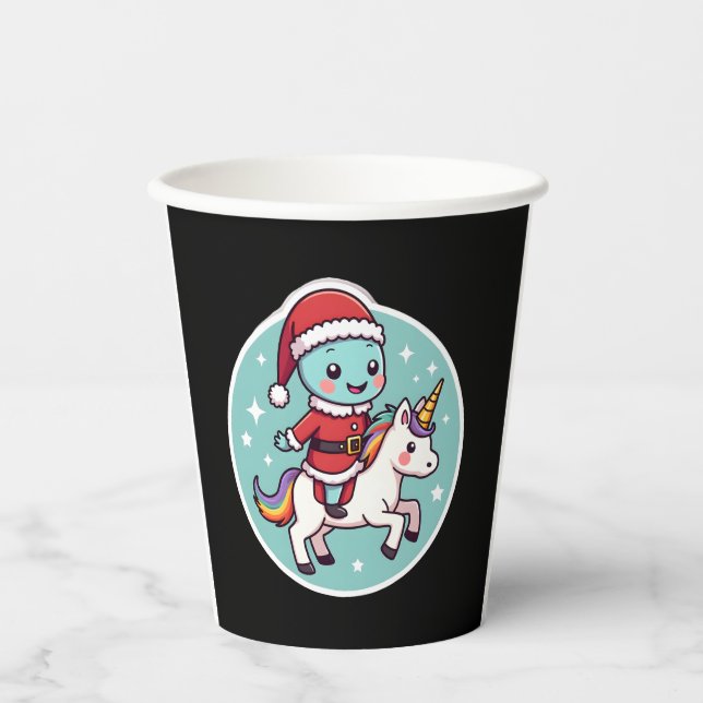 Kawaii Axolotl Unicorn Xmas Santa Merry Christmas  Paper Cups (Front)