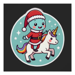 Kawaii Axolotl Unicorn Xmas Santa Merry Christmas Poster