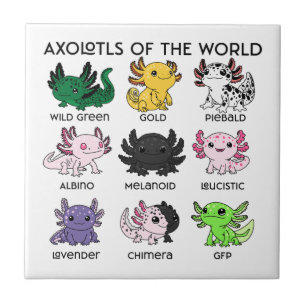 Kawaii Axolotls of the Worlds Ceramic Tile
