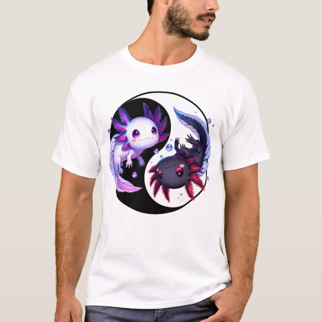 Kawaii Axolotls Yin Yang Japanese Axolotl Animals T-Shirt (Front)