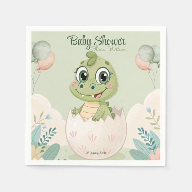 Kawaii Baby Alligator Hatching Eggs Watercolor Napkin (Front)