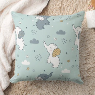 Kawaii Baby Elephant Nursery Blue Cushion
