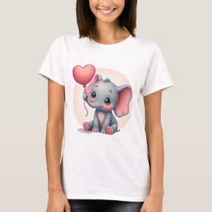 Kawaii Baby Elephant with Heart Balloon T-Shirt