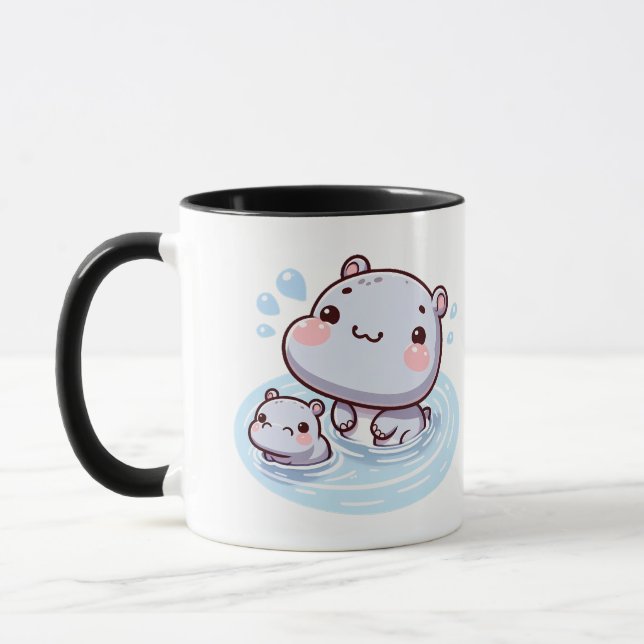 Kawaii Baby Hippos Swimming Mug Design (Left)