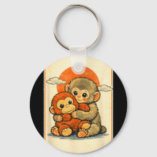 Kawaii baby monkey cute japanese macaque ukiyo-e key ring