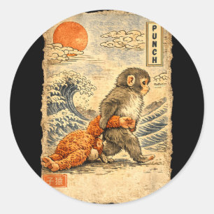 Kawaii baby monkey punch cute japanese macaqueKawa Classic Round Sticker