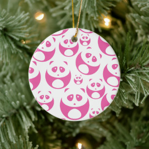 Kawaii Baby Pink and White Panda Pattern Ceramic Ornament