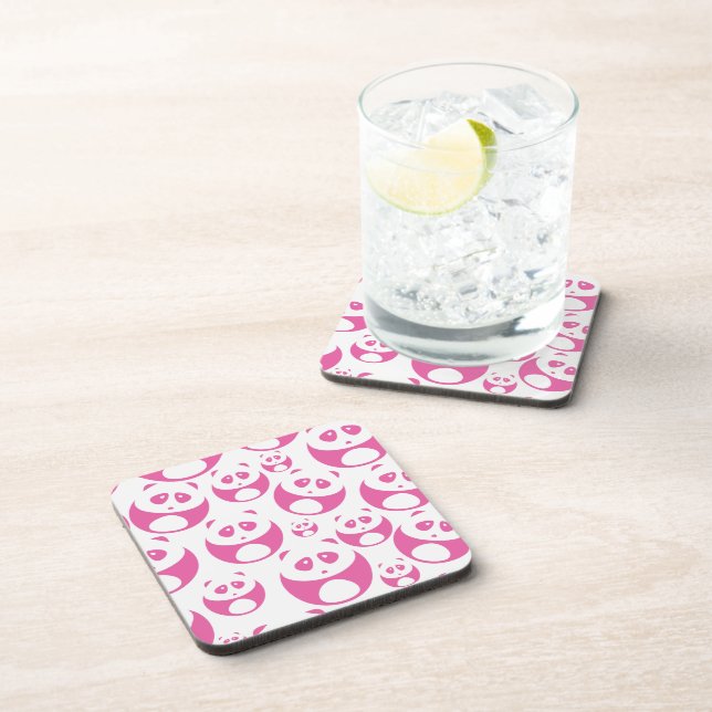 Kawaii Baby Pink and White Panda Pattern Coaster (Right Side)