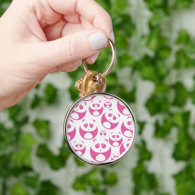 Kawaii Baby Pink and White Panda Pattern Key Ring (Hand)