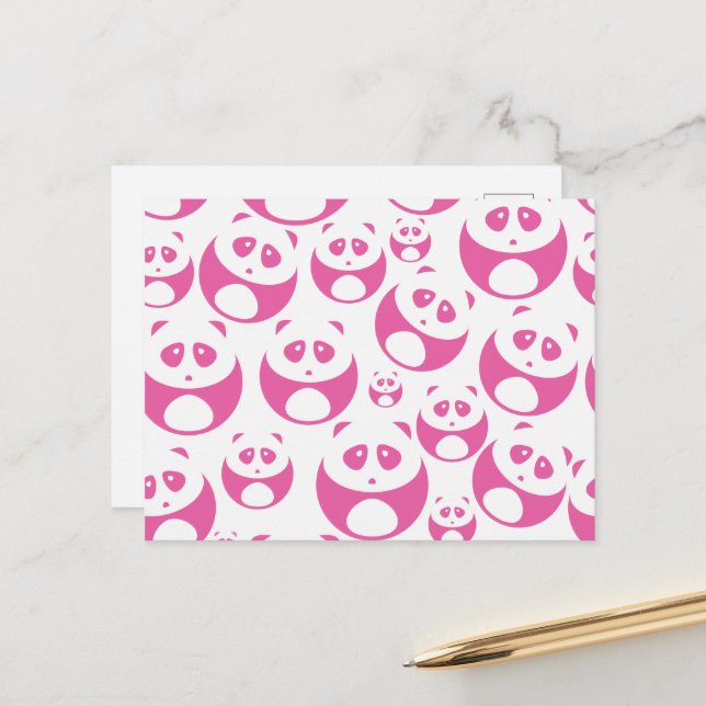 Kawaii Baby Pink and White Panda Pattern Postcard (Front/Back In Situ)