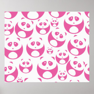 Kawaii Baby Pink and White Panda Pattern Poster