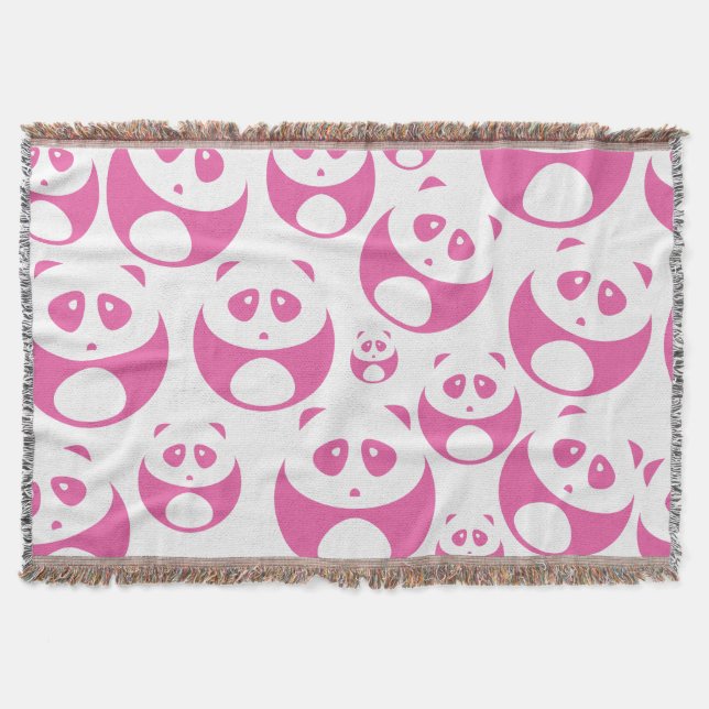 Kawaii Baby Pink and White Panda Pattern Throw Blanket (Front)