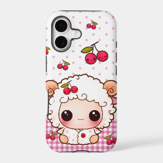 Kawaii baby sheep and cute cherries