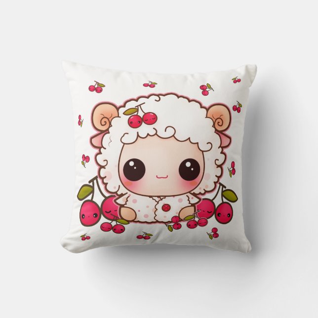 Kawaii baby sheep and cute cherries cushion (Front)
