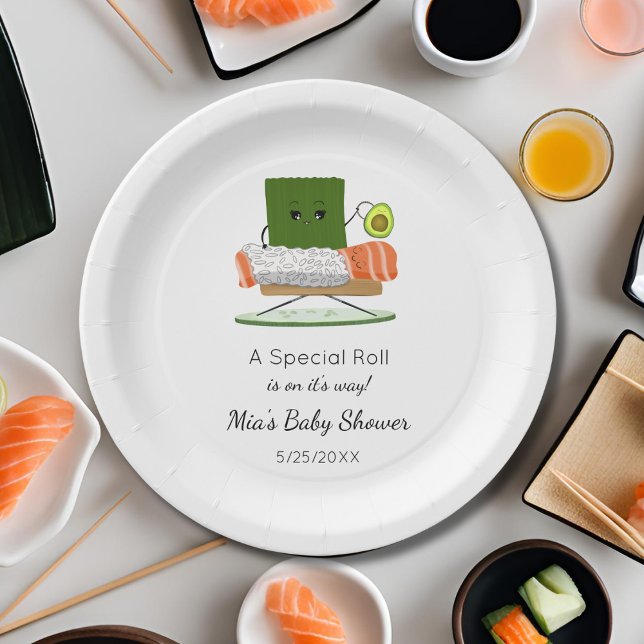 Kawaii Baby Shower: Sushi and Salmon Roll Theme Paper Plate (Creator Uploaded)