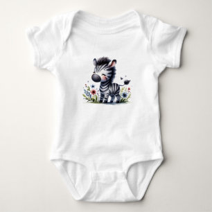 Kawaii Baby Zebra with Flowers Adorable Animal Bodysuit