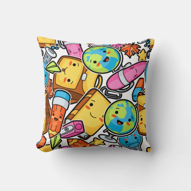 Kawaii Back to School Supplies Cushion (Front)