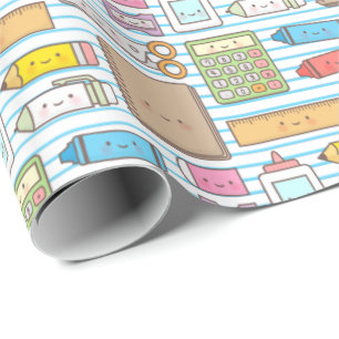 Kawaii Back to School Supplies Pattern For Girls Wrapping Paper