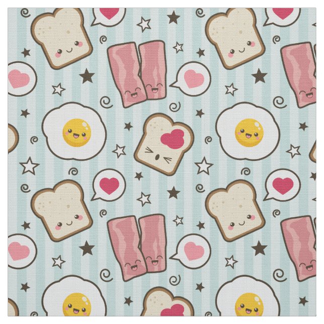 Kawaii Bacon & Fried Egg Deconstructed Sandwich Fabric (Swatch)
