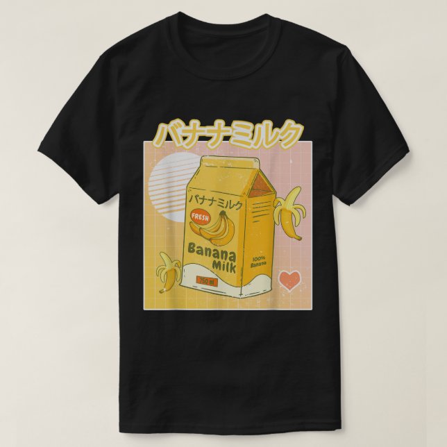 Kawaii Banana Milk Japanese Aesthetic Design T-Shirt (Design Front)