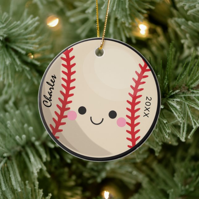 Kawaii Baseball Softball Kids Personalised Sport   Ceramic Ornament (Tree)