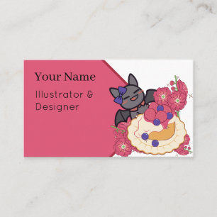 Kawaii Bat and Pastel Fruit Tart Business Card