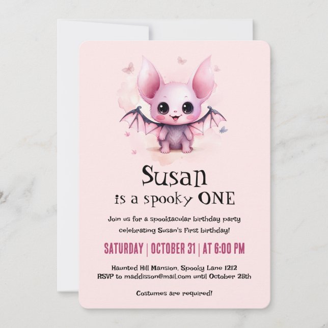 Kawaii Bat Halloween Birthday Party Invitation (Front)