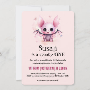 Kawaii Bat Halloween Birthday Party Invitation
