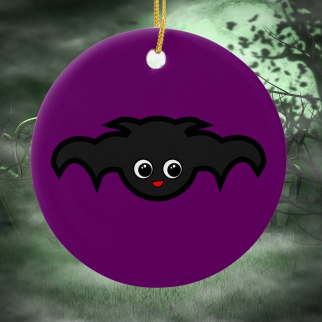 Kawaii Bat in Black and Purple Ceramic Ornament (Creator Uploaded)