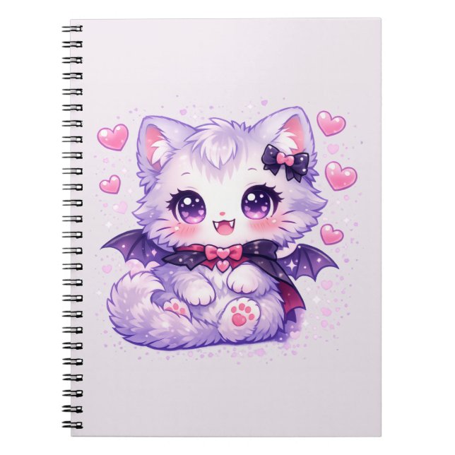 Kawaii Bat Kitty – Cute Vampire Winged Cat  Notebook (Front)