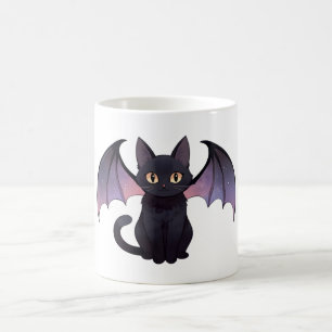 Kawaii Bat Wings Black Cat Halloween Coffee Mug