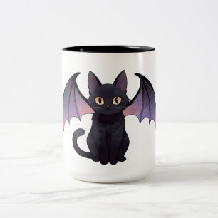Kawaii Bat Wings Black Cat Halloween Two-Tone Coffee Mug